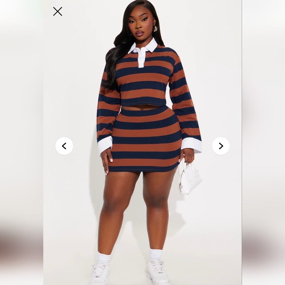 Lindsay Striped Long Sleeve Skirt Set - Brown
